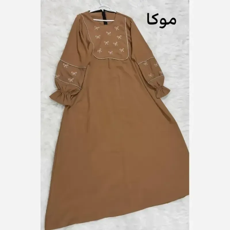مانتو عبایی پاپیون الیزه درجه یک فری سایز رنگ مشکی و موکا - تصویر 2