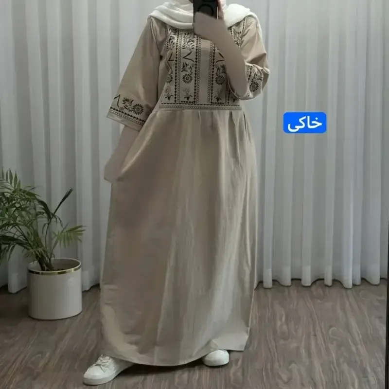 پیراهن زنانه لینن طرح مایا فری سایز مناسب تا 48 با کمربند - تصویر 10