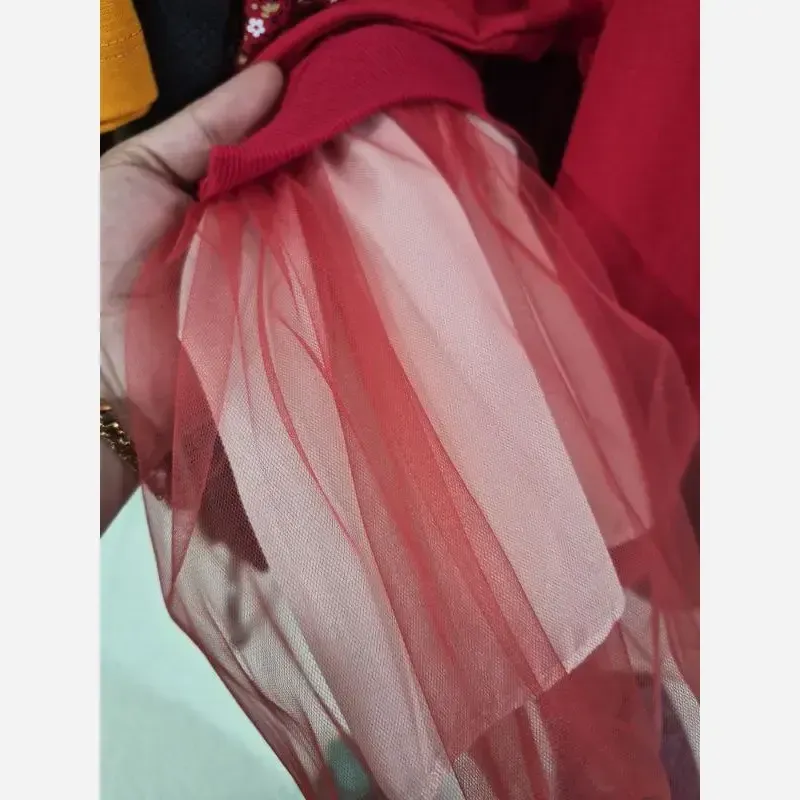 سارافون دخترانه دورس دو نخ و تور یلدا و مهمانی سایز 40 تا 55 سبز و قرمز - تصویر 9
