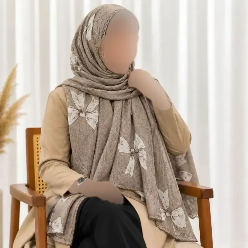 شال نخی برشکا پاپیون لمه مشکی روزمره قواره 184 در 67 سانت - تصویر 6