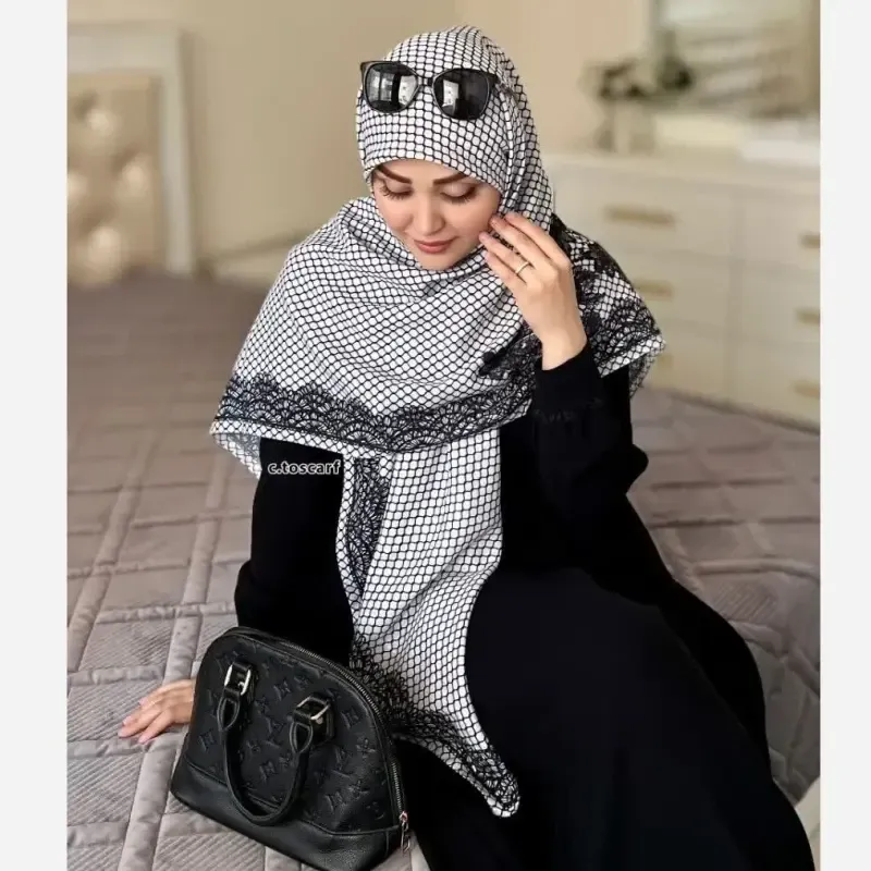 روسری نخی کاستوم طرح گیپور سایز 140 در 140 - تصویر 2