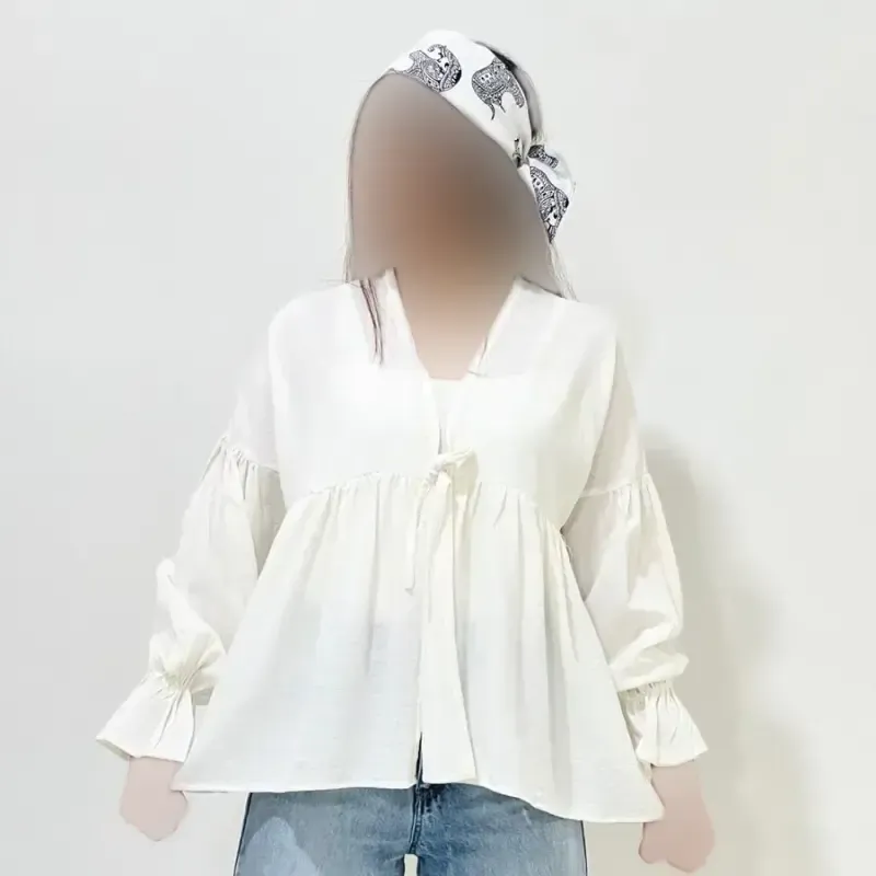 شومیز عروسکی گره ای زنانه جنس لینن فری سایز - تصویر 12