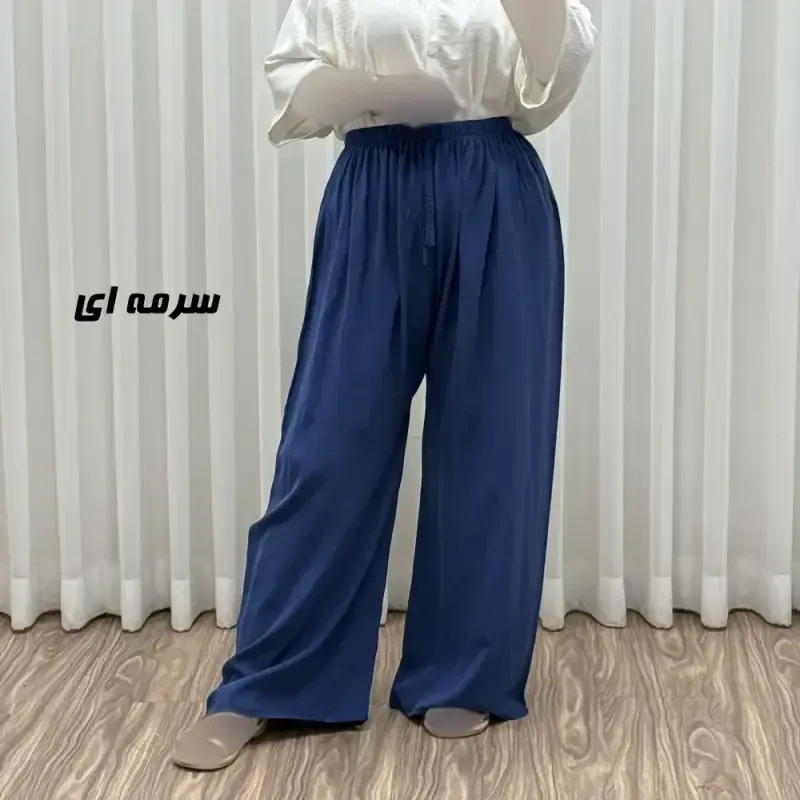 شلوار نخی زنانه راحتی فری سایز مناسب تا سایز 50 قد 107 - تصویر 4
