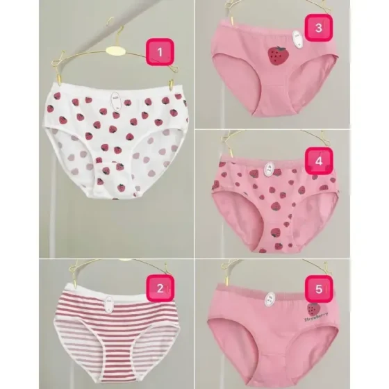 شورت عروسکی نخی طرح توت فرنگی صورتی پک 3 عددی سایز Large برند M&N