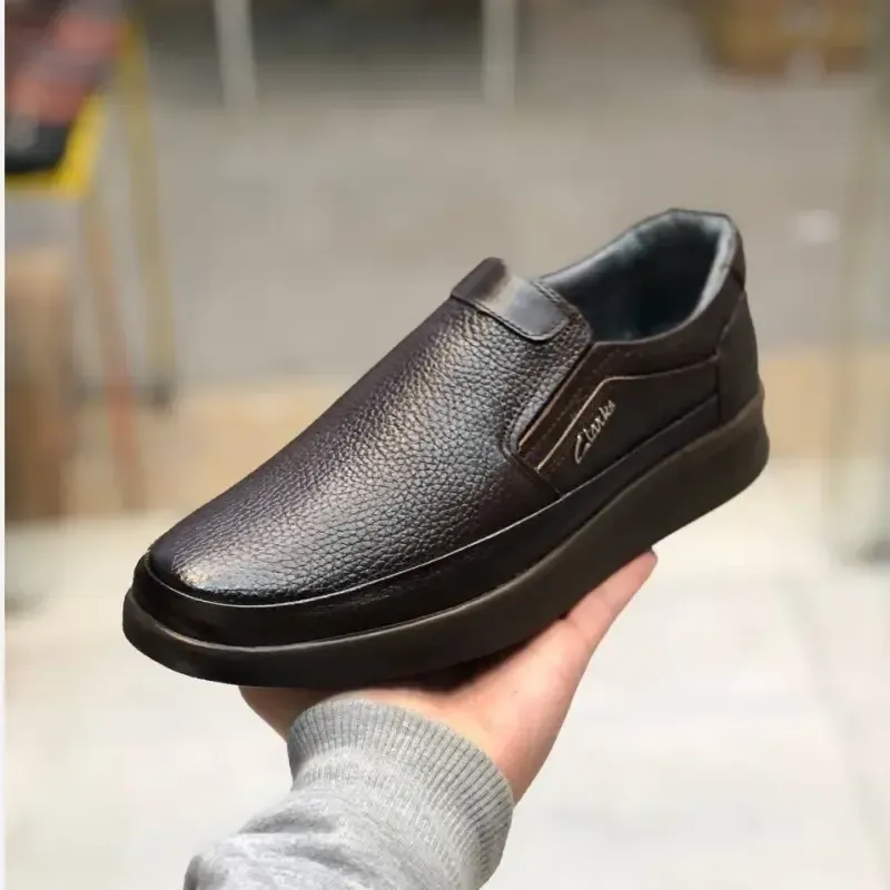 کفش چرم مردانه بی بند مدل تکنو سوخته رویه و کفی طبی چرم زیره پیو سبک و منعطف - تصویر 4