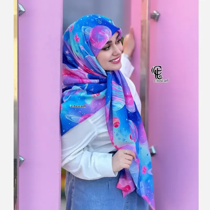 روسری نخ طرح گلکسی قواره بزرگ 140 - تصویر 5