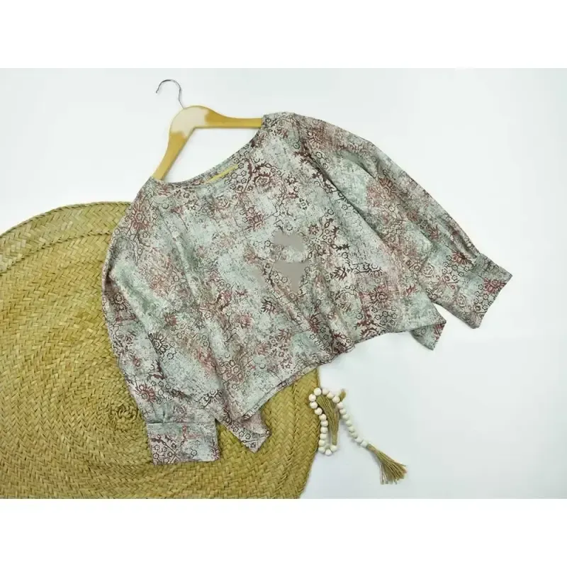 ست کراپ و سارافون زنانه طرح دار شانتون تک سایز فری سایز - تصویر 19