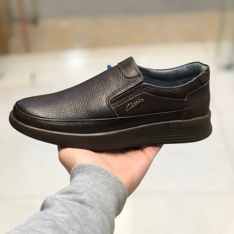 کفش چرم مردانه بی بند مدل تکنو سوخته رویه و کفی طبی چرم زیره پیو سبک و منعطف - تصویر 6