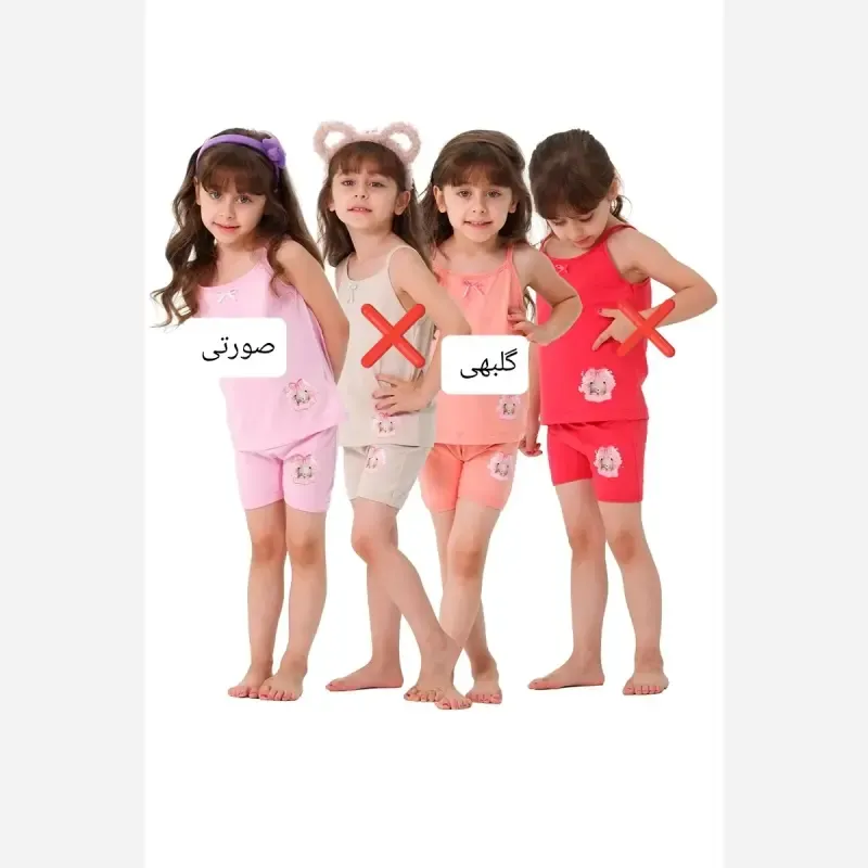 ست تاپ و شورت دخترانه طرح تدی جنس پنبه لاکرادار ضد حساسیت - تصویر 2