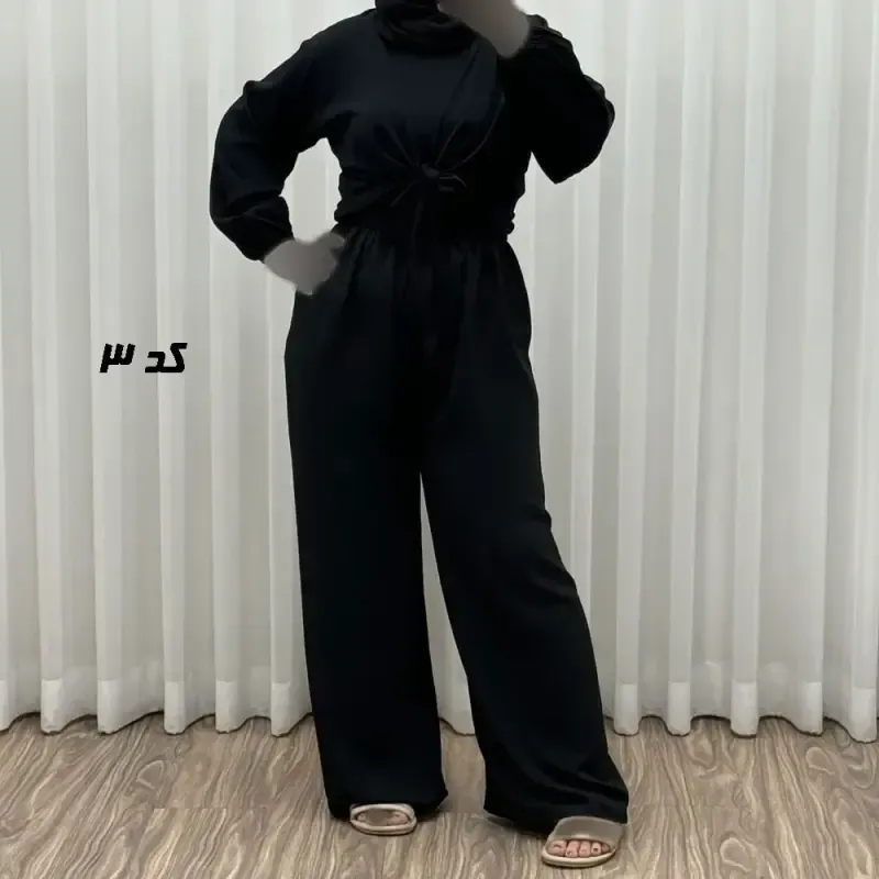 ست شومیز نخی و شلوار ابرباد زنانه فری سایز مناسب تا 46 - تصویر 2