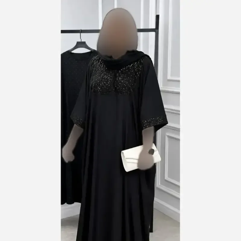 عبایی مجلسی مدل زمرد جنس بوگاتی رنگ مشکی سایز فری - تصویر 4