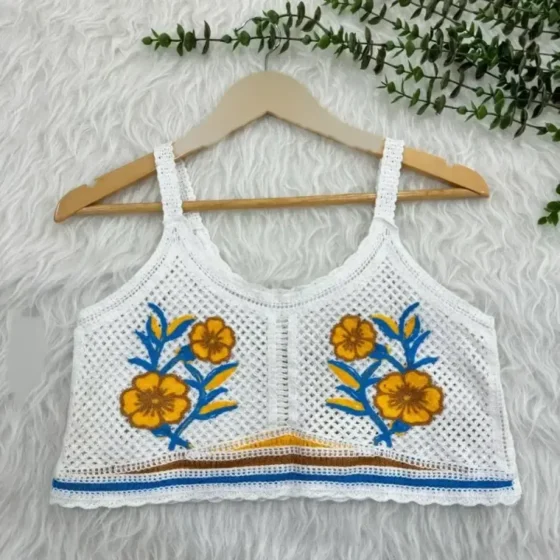 تاپ کراپ قلاب بافی زنانه فری سایز تا 42 قد 45 سانتی متر شیک چهارفصل