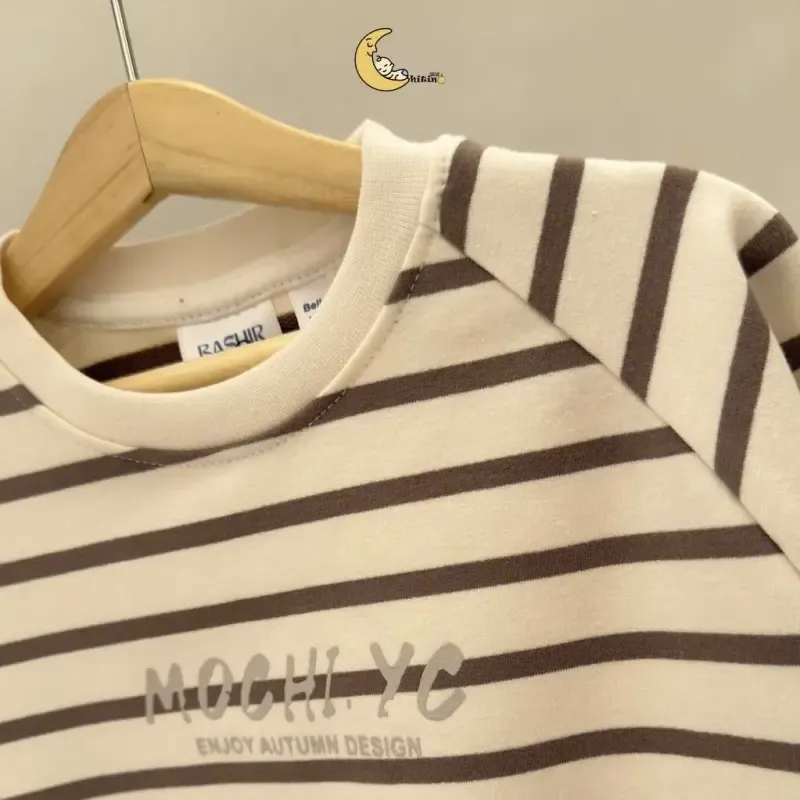 بلوز دورس راه راه پنبه درجه یک دخترانه و پسرانه 9 ماه تا 7 سال در 4 رنگ - تصویر 10