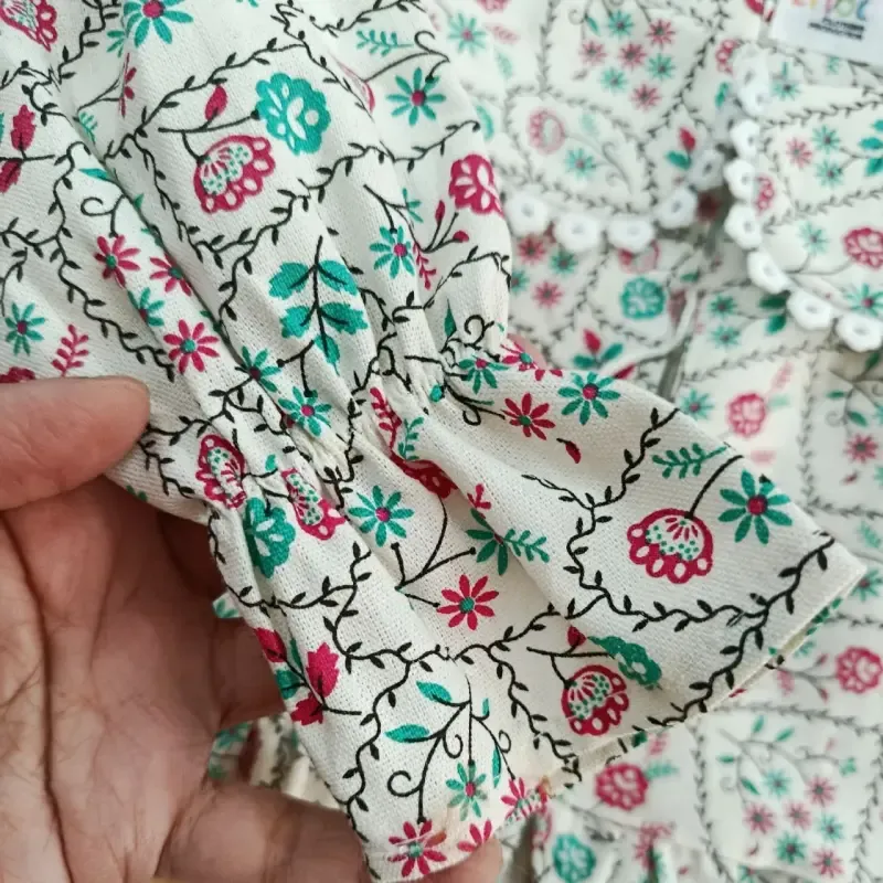 کت و سارافون دخترانه مدل گل بهاری کرپ مازراتی و لنین سایز 1 تا 3 - تصویر 6