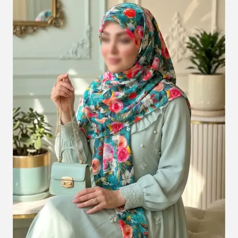 روسری نخ کاستوم طرح فلور قواره 140 بزرگ - تصویر 5