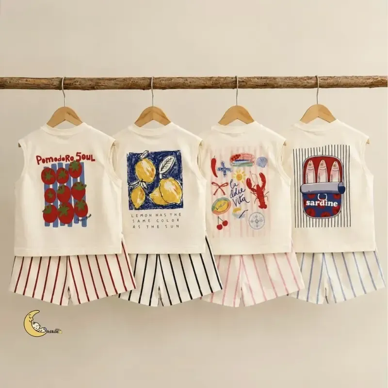 تاپ و شلوارک نخی دخترانه و پسرانه طرح راه راه تابستانی سایز 2 تا 6 سال - تصویر 9