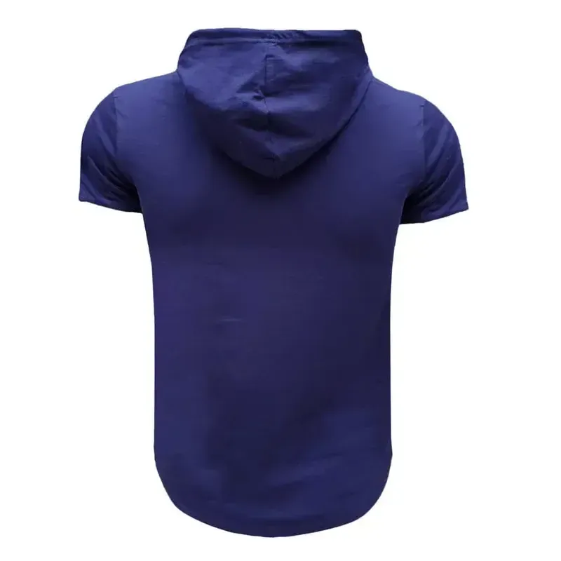 تیشرت کلاه دار مردانه آستین کوتاه طرح پورشه سورمه ای نخی اعلا سایز L XL 2XL - تصویر 4