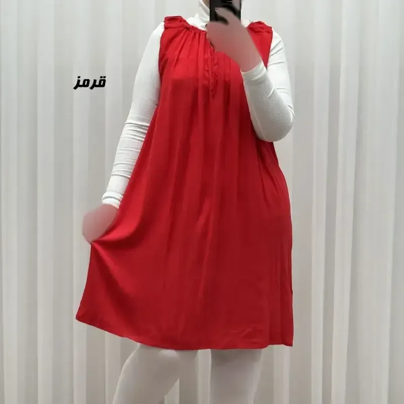 سارافون نخی زنانه کوتاه ساده فری سایز مناسب تا سایز 52 - تصویر 5