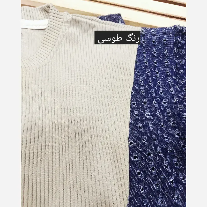 ست بلوز و شلوار ترکیبی جین و کبریتی بچگانه مناسب 4 تا 13 سال رنگبندی طوسی کرمی یشمی - تصویر 5