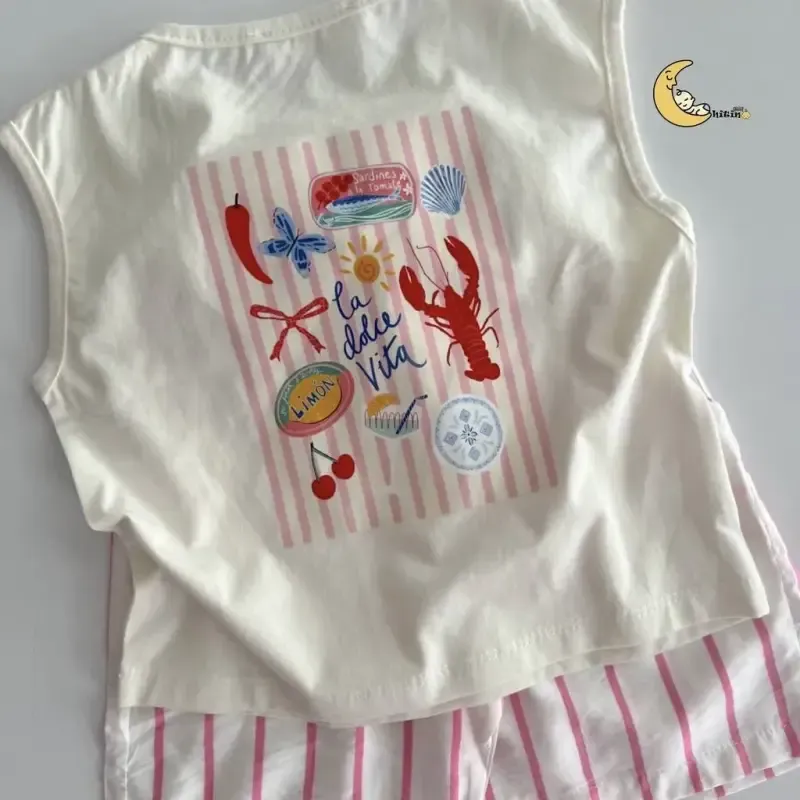 تاپ و شلوارک نخی دخترانه و پسرانه طرح راه راه تابستانی سایز 2 تا 6 سال - تصویر 3