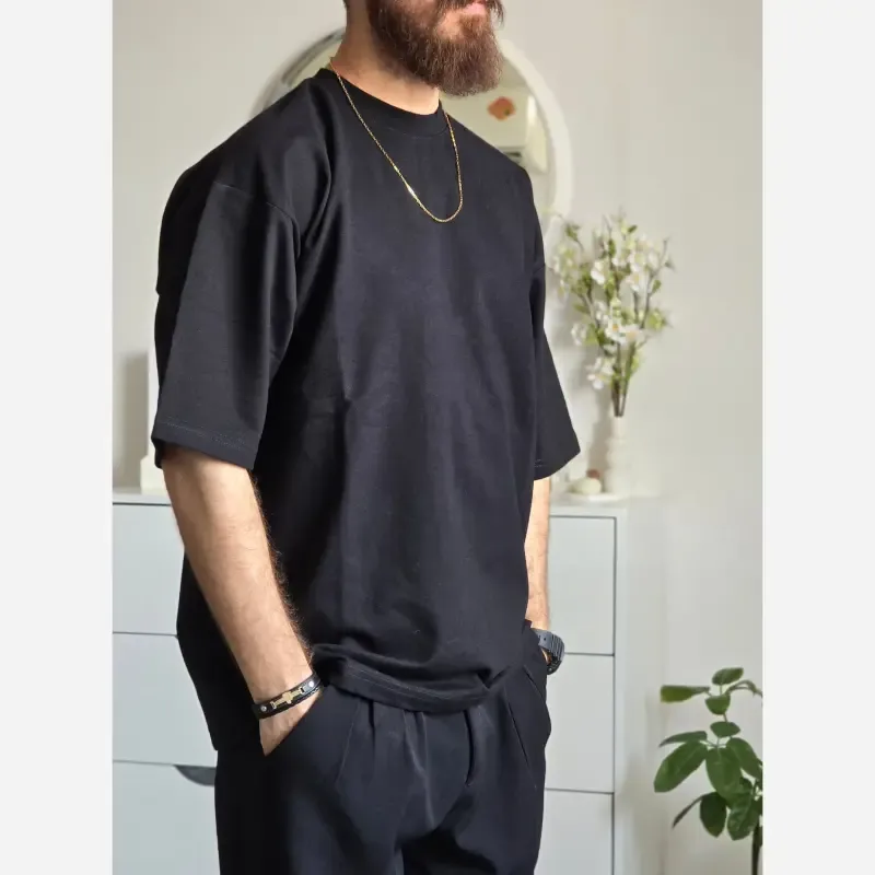 تیشرت باکسی بیسیک پگادور پارچه دورس دو نخ سایز L XL XXL رنگ بندی مداد رنگی - تصویر 14