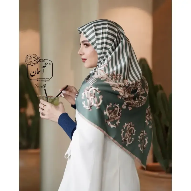 روسری ساتن ابریشم طرح دیپلمات قواره 140 توییل مجلسی - تصویر 2