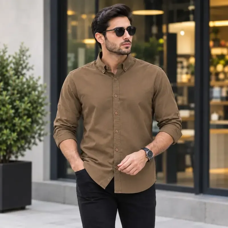 پیراهن جین کاغذی مردانه آستین بلند اسپرت رنگ آبی - تصویر 5