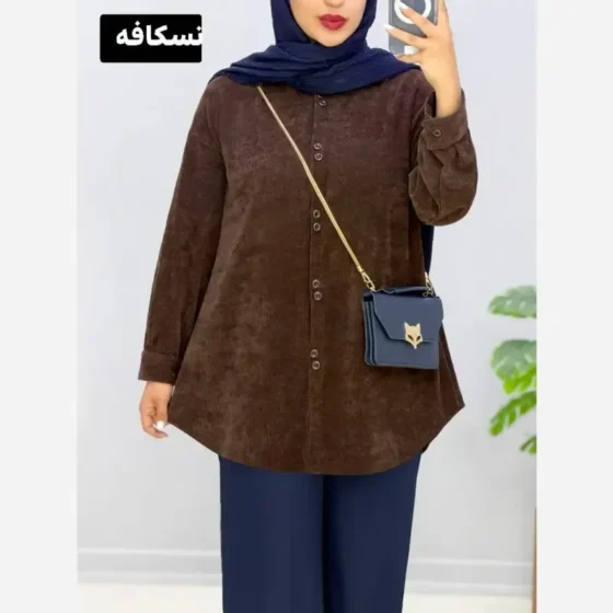 شومیز مخمل کبریتی دکمه دوبل فری سایز بزرگ مناسب سایز 44 تا 54