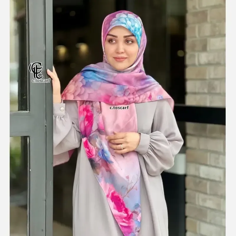 روسری نخ کاستوم طرح درنا سایز 140 صورتی چرخ دوز سیتو - تصویر 4