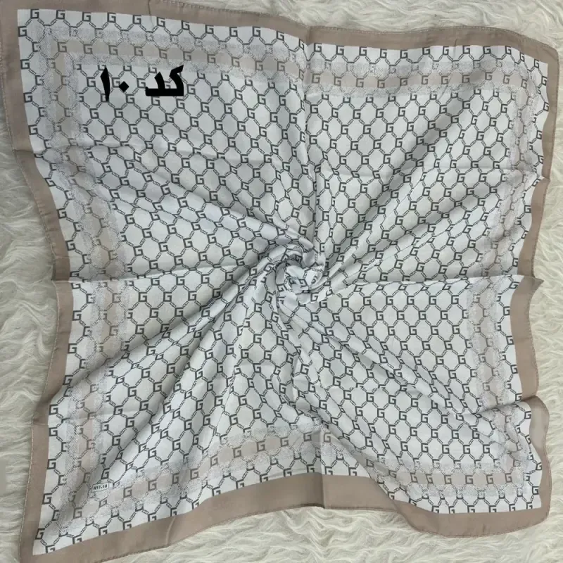 مینی اسکارف نخی نسکافه ای طرح دار قواره 65 در 65 سانتی متر - تصویر 9
