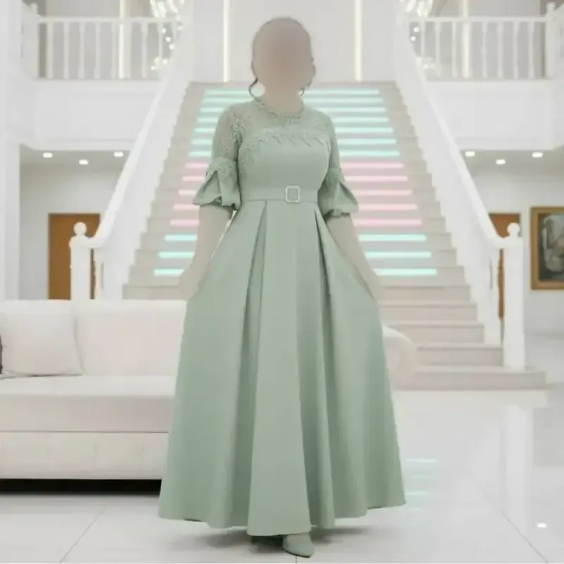 ماکسی مجلسی کرپ مازراتی کمربنددار جانان رنگبندی متنوع سایزبندی کامل - تصویر 2