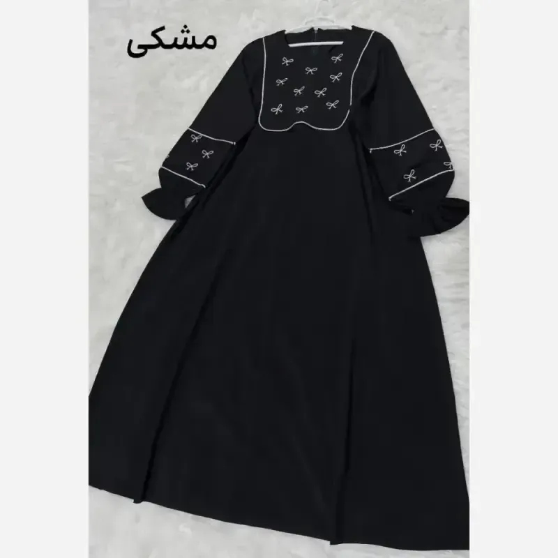 مانتو عبایی پاپیون الیزه درجه یک فری سایز رنگ مشکی و موکا - تصویر 3