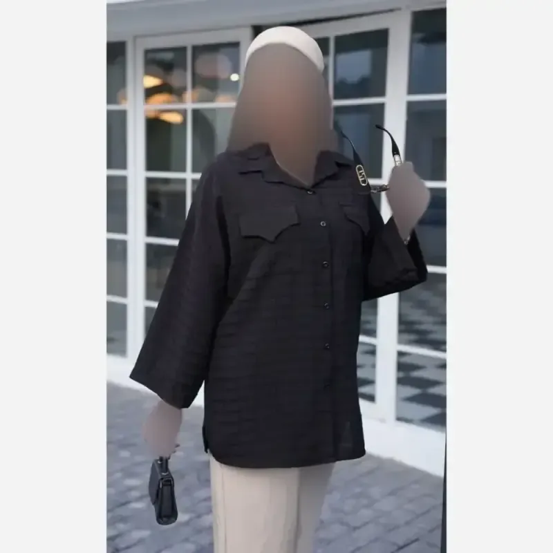 شومیز محرمی مشکی مدل پرناز جنس پارچه صوفیا فری سایز - تصویر 4