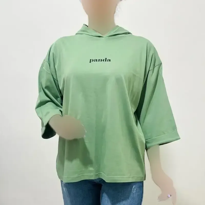 تیشرت باکسی کلاهدار چاپی نخ پنبه لش - تصویر 4