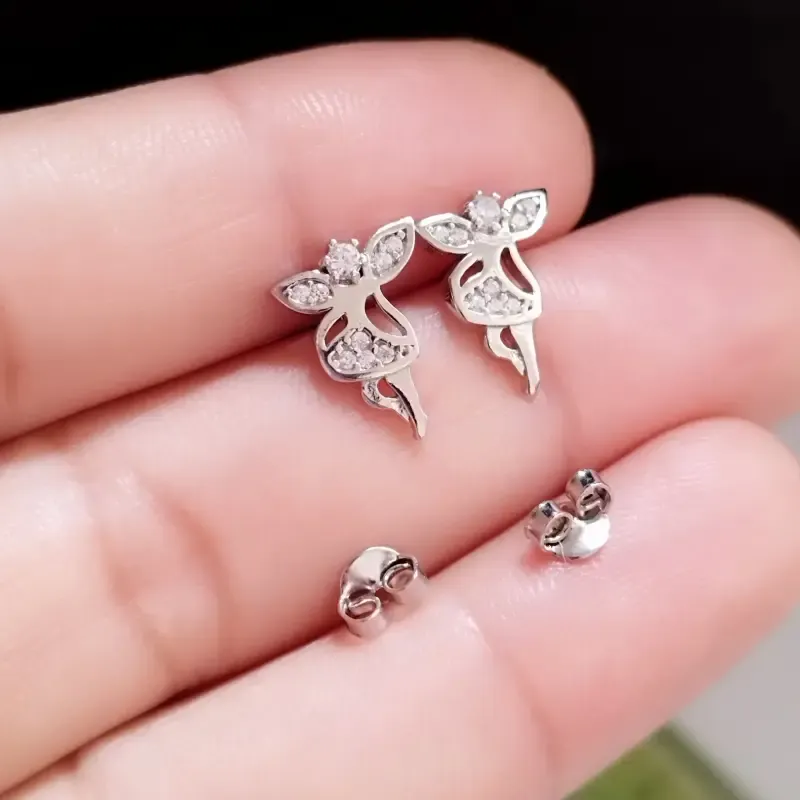 گوشواره نقره زنانه میخی طرح فرشته عیار 925 BSJ silver - تصویر 3