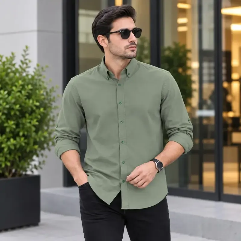 پیراهن جین کاغذی مردانه آستین بلند اسپرت رنگ آبی - تصویر 6