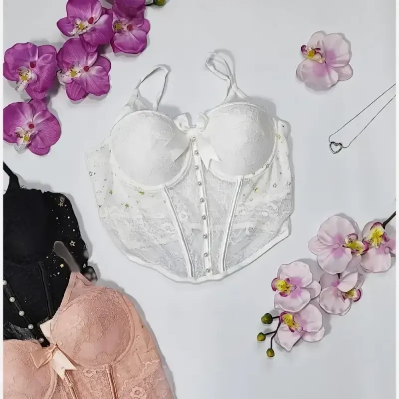 کراپ نیم تنه مجلسی کاپدار زیر فنردار دانتل فرانسه تک سایز - تصویر 2