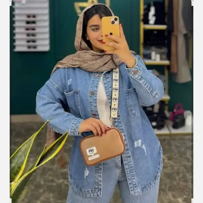 کت جین حلالی قد بلند جنس جین اصلی رنگ یخی و آبی سایز 1 و 2 - تصویر 4