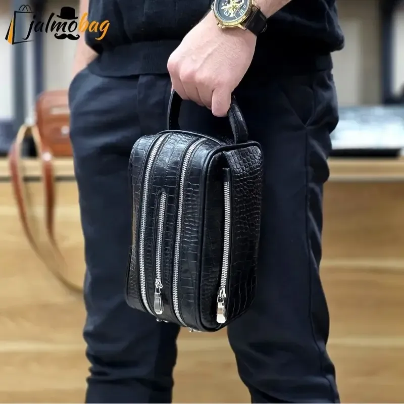 کیف دستی چرم طبیعی چرم ظفر دو خانه 21 سانتی متری - تصویر 6