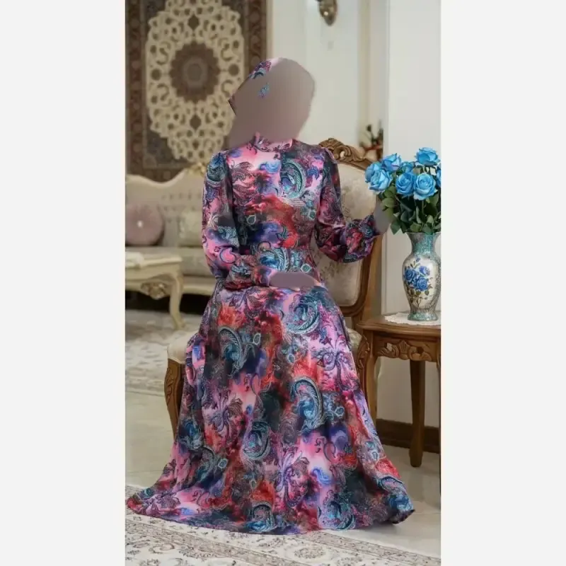 ست دوتیکه پیراهن و مینی اسکارف گلسا جنس سوپرسافت درجه یک سایز 1 تا 5 - تصویر 12