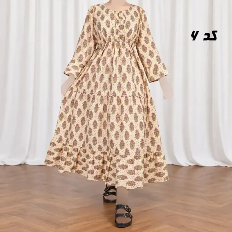 پیراهن ساحلی زنانه عروسکی هندی نخی فری سایز کمر کش دار کمربند دار - تصویر 9