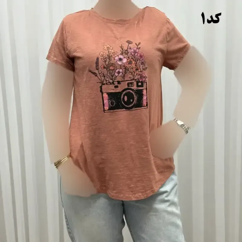 تیشرت طرحدار وارداتی نخ پنبه چهارفصل زنانه دخترانه سایز S تا XXXL کد 1175 - تصویر 2