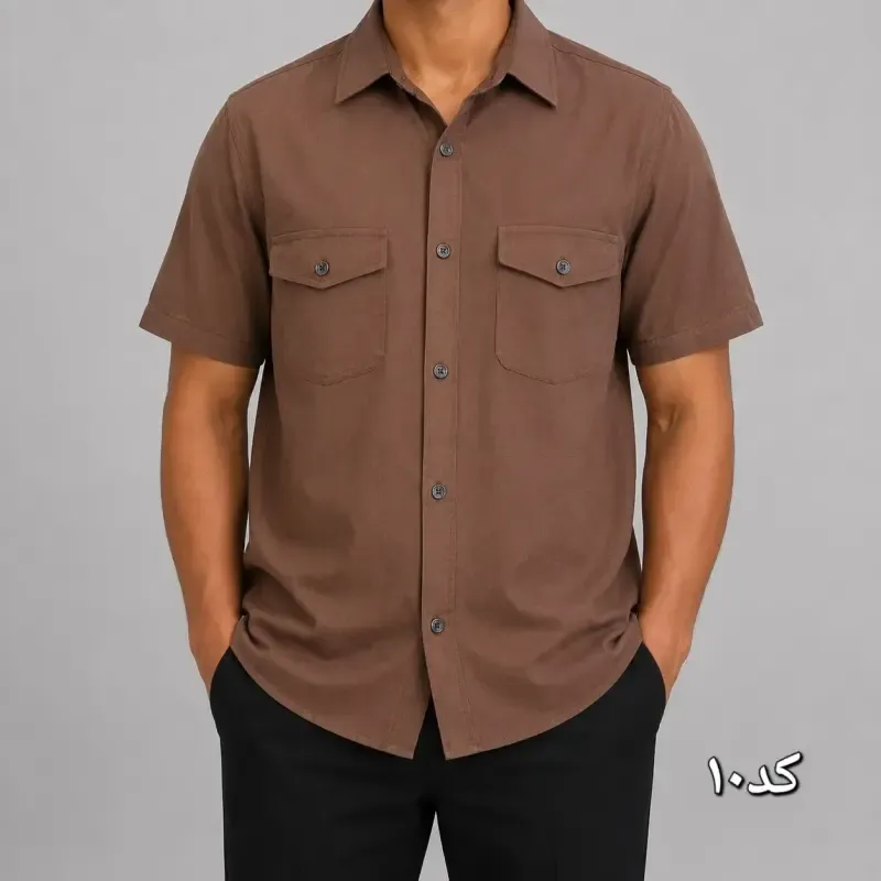 پیراهن کتان مردانه آستین کوتاه دو جیب قواره بزرگ رنگی سایز L تا 2XL - تصویر 2