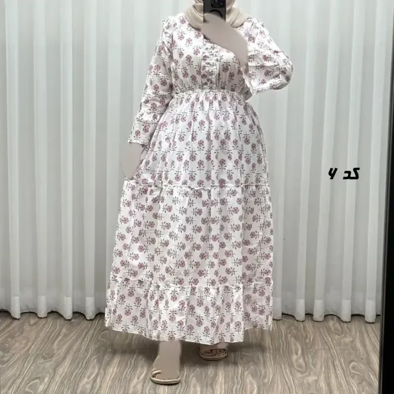 پیراهن عروسکی نخی زنانه و دخترانه فری سایز مناسب تا 46 همراه با کمربند - تصویر 9