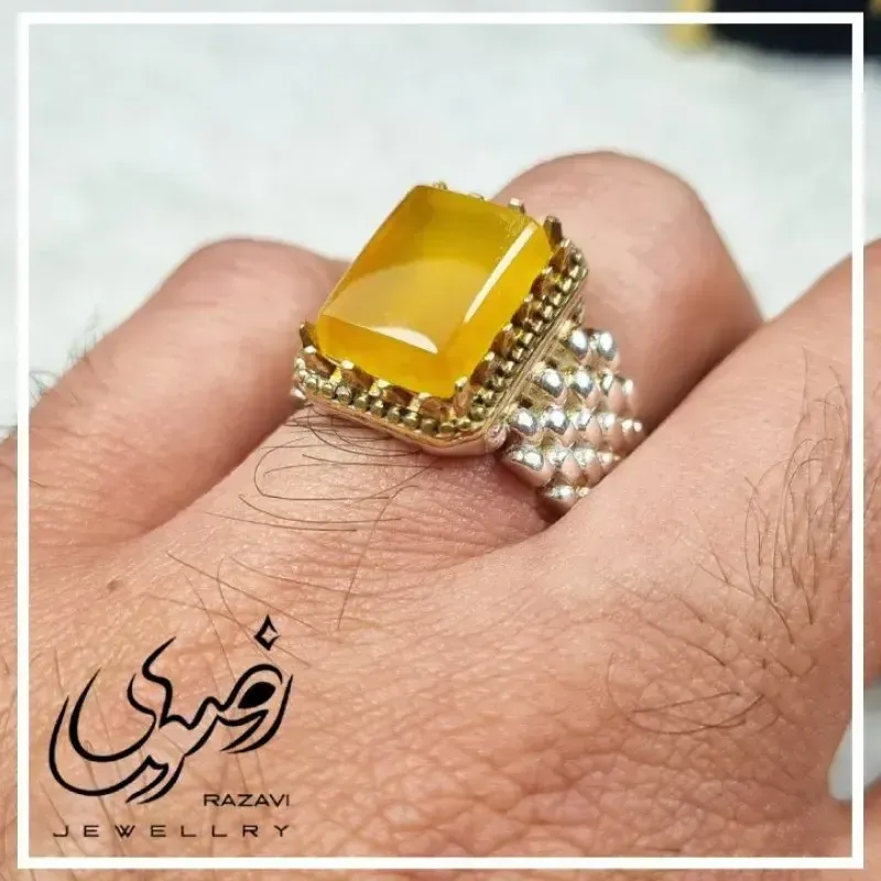 انگشتر نقره مردانه طرح زنجیر با نگین شرف الشمس - تصویر 2