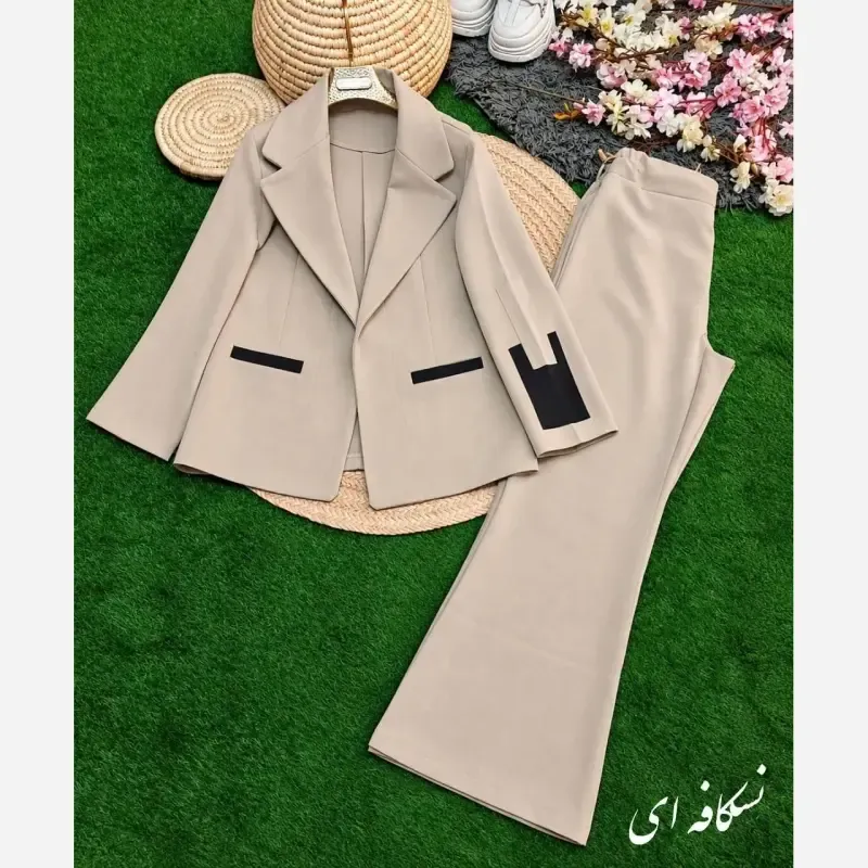 ست کت و شلوار زنانه مزونی نیلوفر جنس هرمس درجه یک سایز 38 تا 46 - تصویر 4