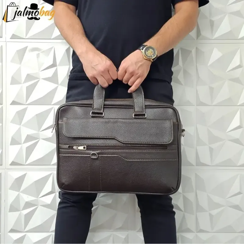 کیف اداری لپتاپی چرمی دستی و دوشی مردانه قهوه ای - تصویر 3