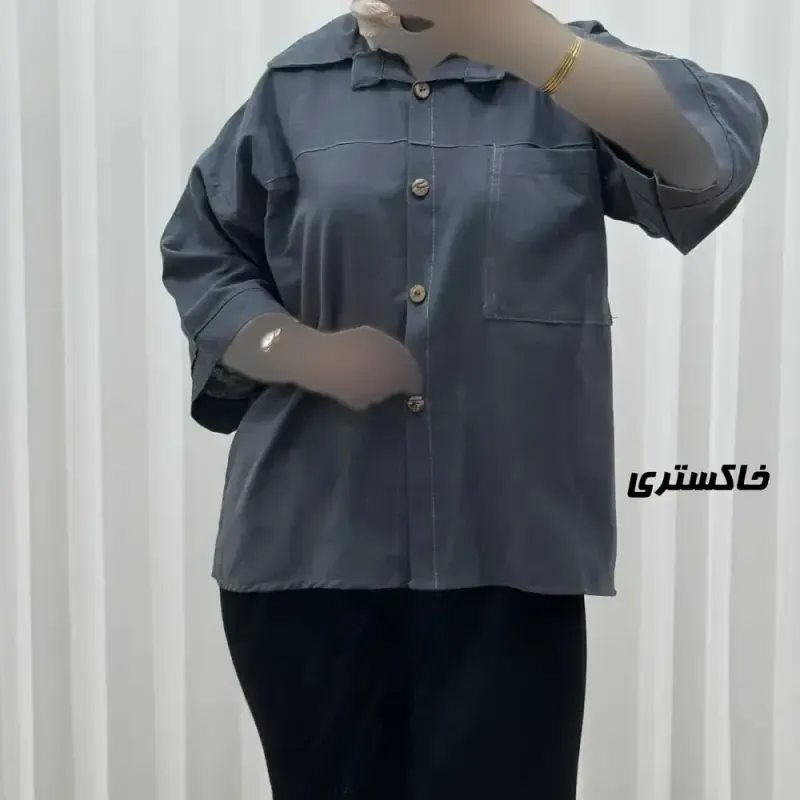 شومیز لینن جیب دار جلو دکمه فری سایز مناسب تا 52 چهارفصل - تصویر 2