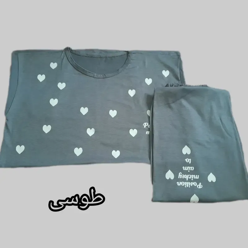 ست تیشرت شلوار دخترانه طرح قلبی جنس نخ ویسکوز سایز 38 تا 48 - تصویر 5