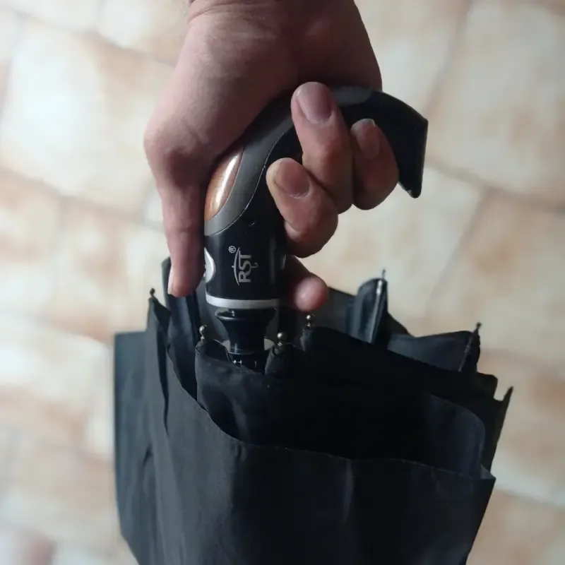 چتر اتوماتیک RST لوکس دسته عصایی پارچه نانو ضد آب فنر تقویت شده مشکی بزرگسالان - تصویر 11